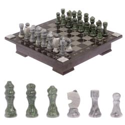 Шахматный ларец с гравировкой мрамор, змеевик 35х35х7,5 см — 