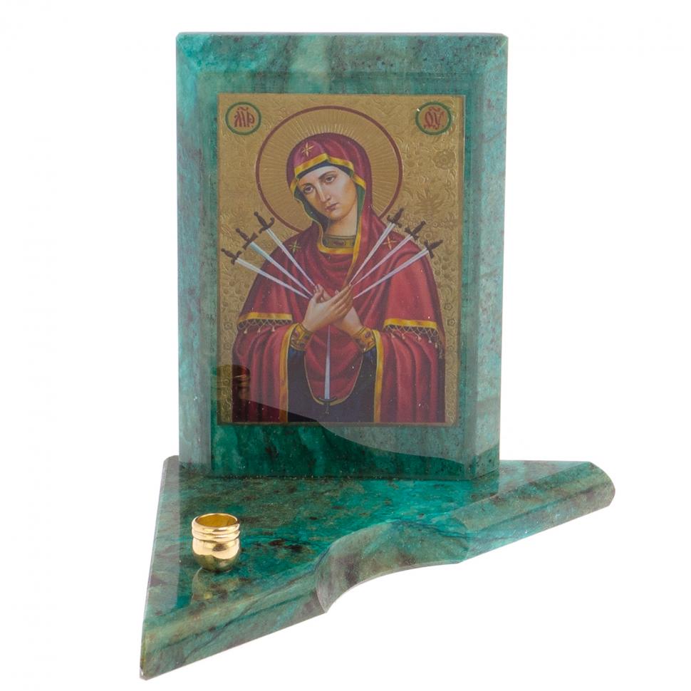 Икона с подсвечником Семистрельная малая из змеевика 9,5х9,5х10 см фото 1 — 