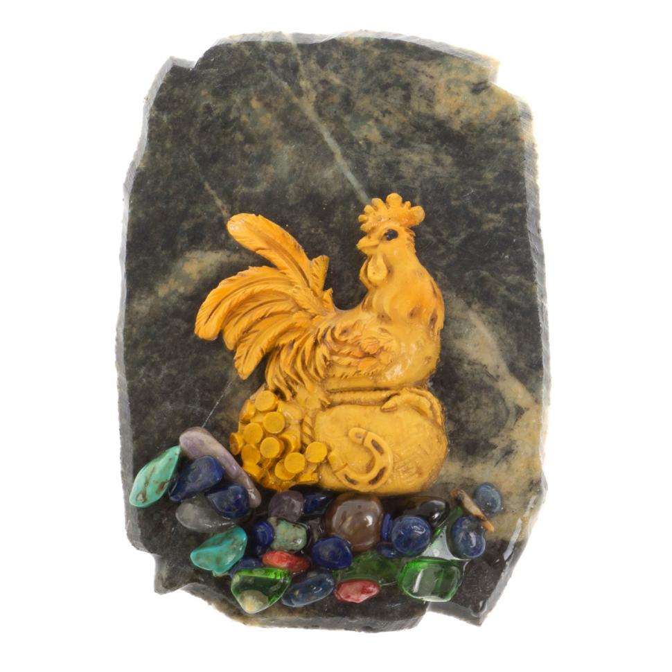 Магнит "Петух на мешке с монетами" змеевик фото 1 — 