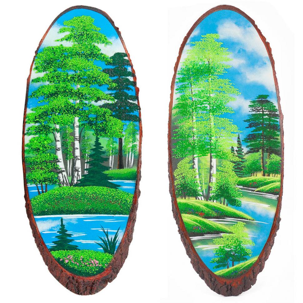 Панно на срезе дерева "Лето" вертикальное 55-60 см каменная крошка фото 1 — 