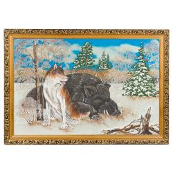 Картина &quot;Охота на кабана&quot; багет 46х66 см, каменная крошка — 