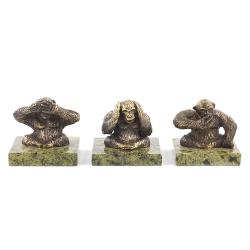 Набор из бронзы и змеевика &quot;Не вижу, не слышу, не говорю&quot; — 