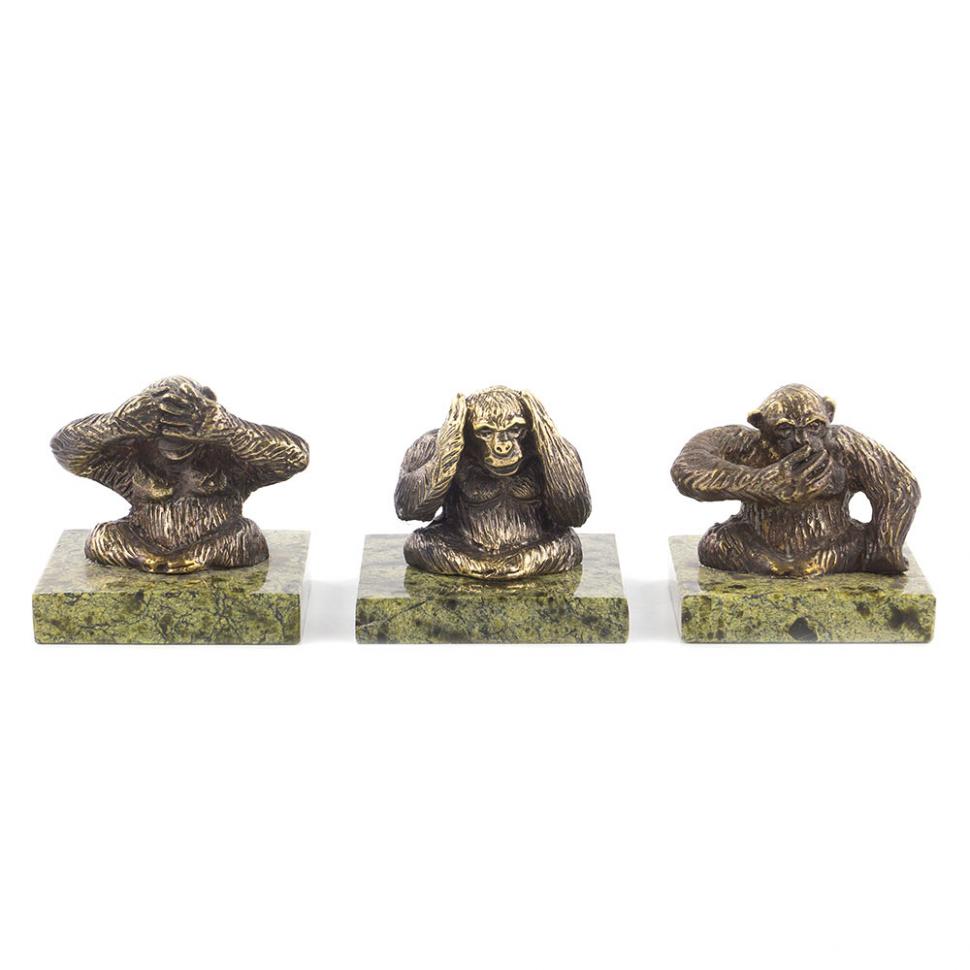 Набор из бронзы и змеевика "Не вижу, не слышу, не говорю" фото 1 — 