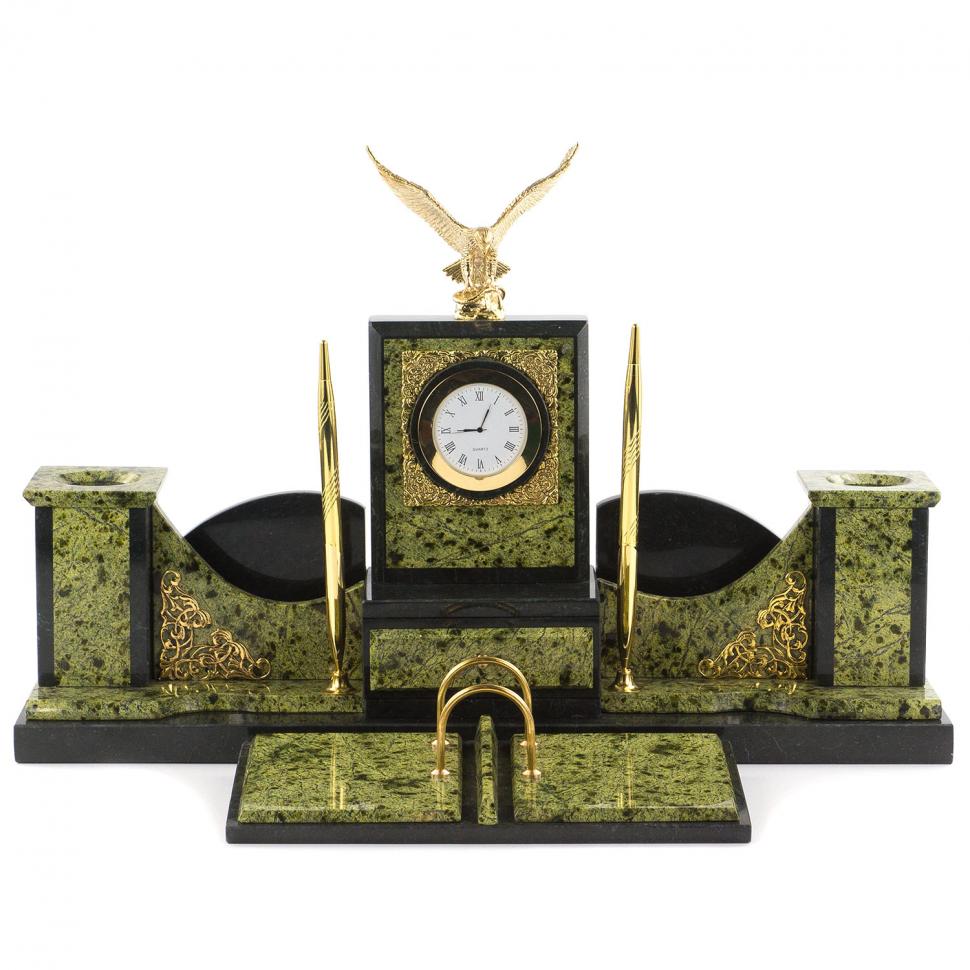 Настольный прибор из камня "Горный Орел" змеевик фото 1 — 