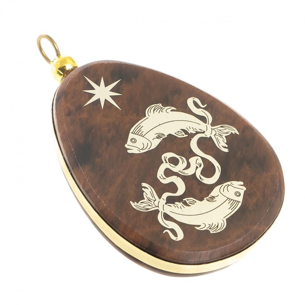 Брелок-кулон знак зодиака "Рыбы" камень обсидиан фото 1 — 