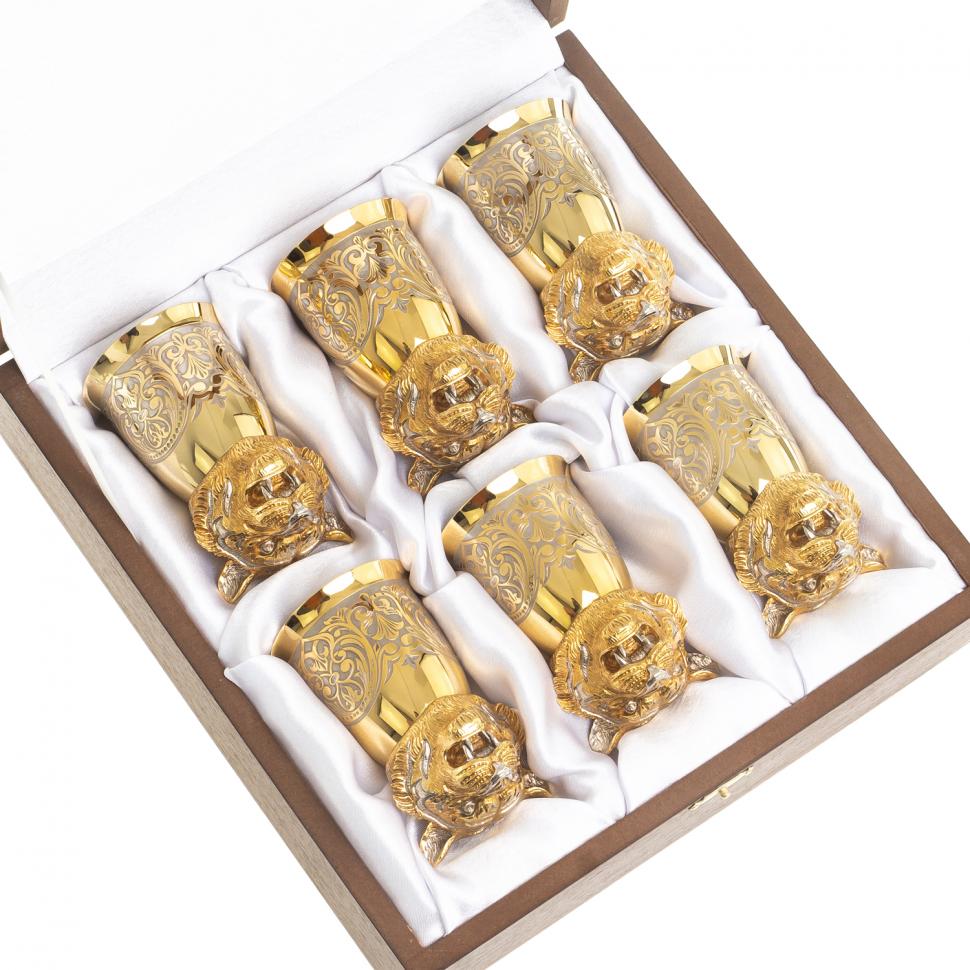 Подарочный набор стопки перевертыши "Тигр" 6 шт бронза Златоуст фото 1 — 