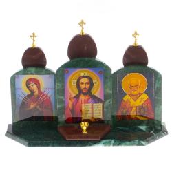 Икона &quot;Триптих&quot; камень змеевик, лемезит 33,5х9,5х24 см — 