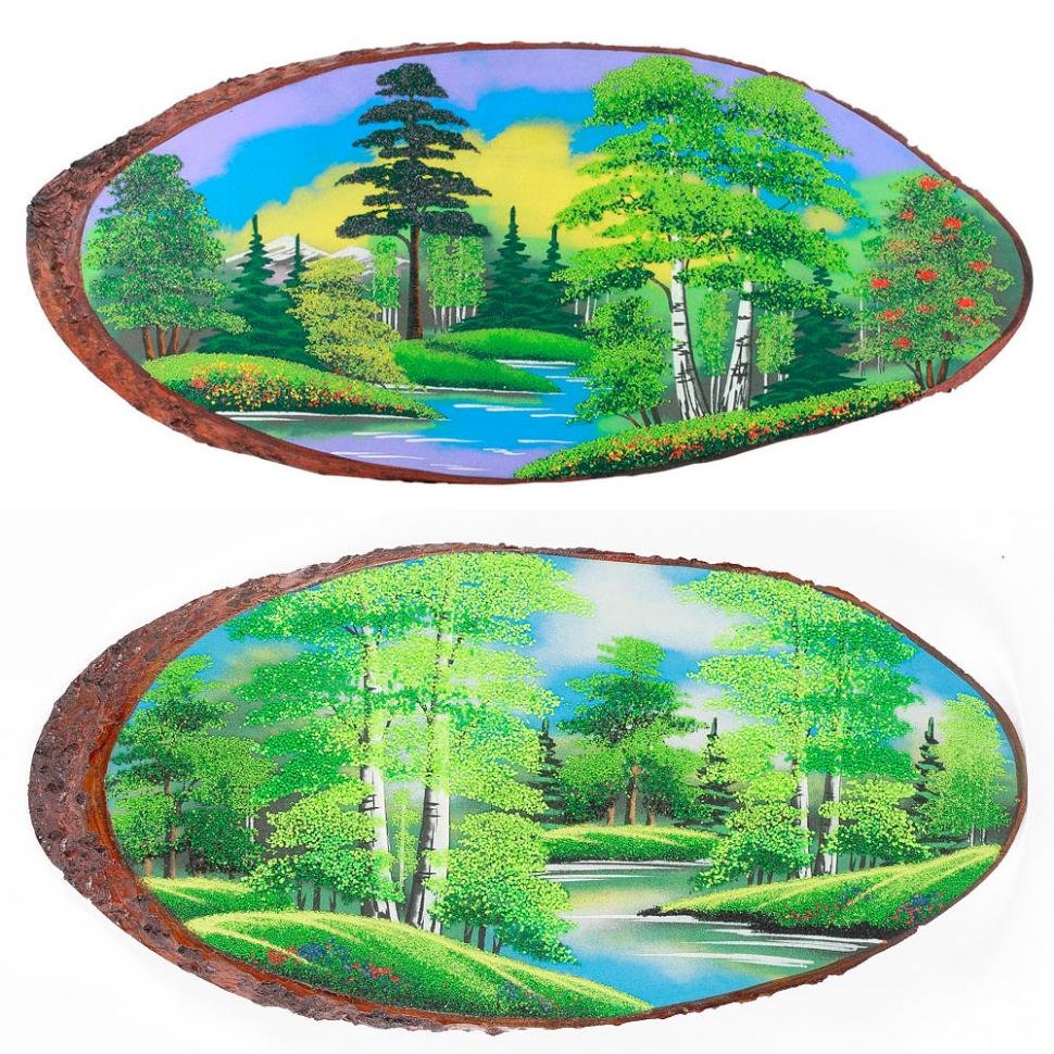 Панно на срезе дерева "Лето" горизонтальное 55-60 см каменная крошка фото 1 — 