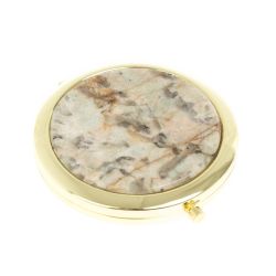 Зеркало карманное круглое из камня амазонит дымчатый кварц цвет золото — 