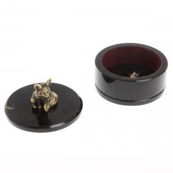 Шкатулка круглая &quot;Лисенок&quot; из черного обсидиана 7,5х7,5х8 см — 