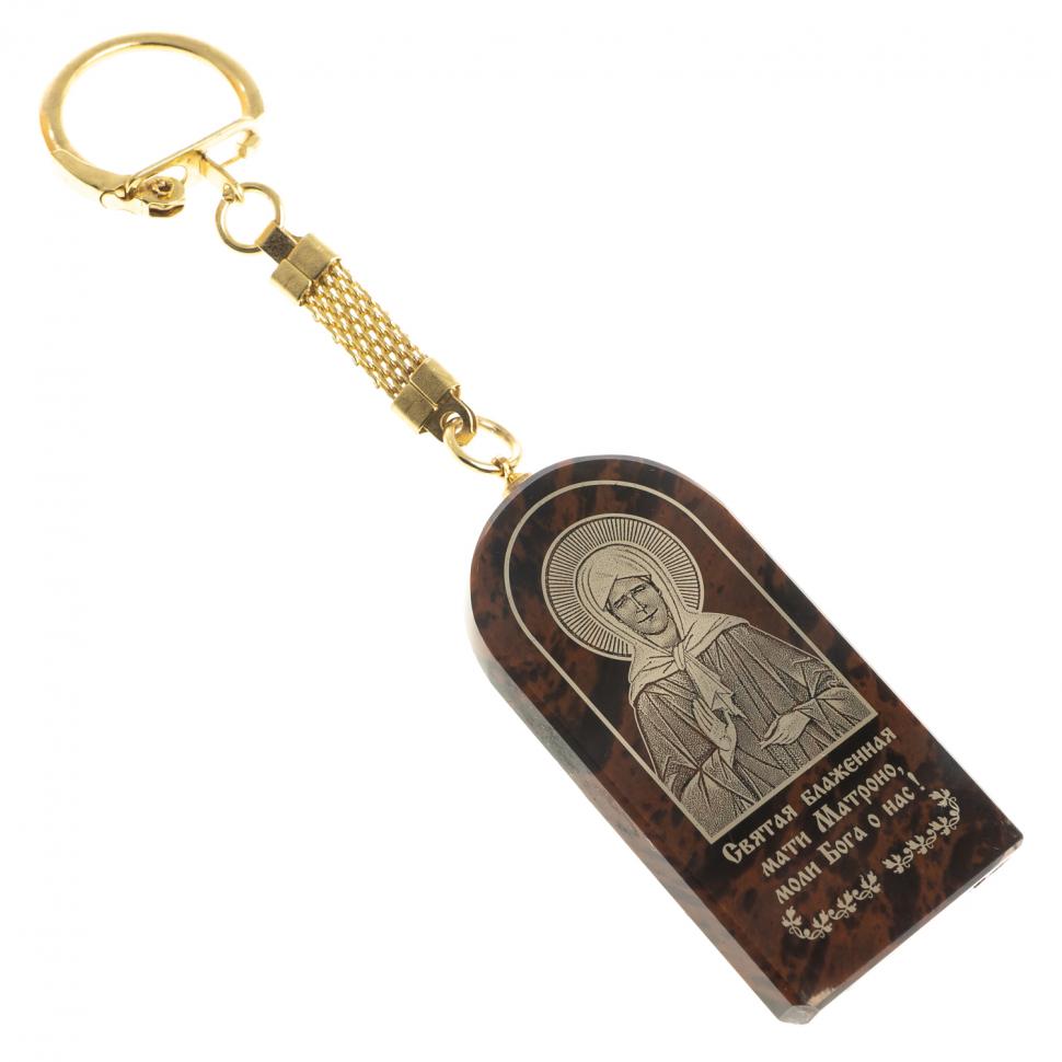 Брелок-оберег арка с молитвой "Св. Матрона Московская" камень обсидиан фото 1 — 