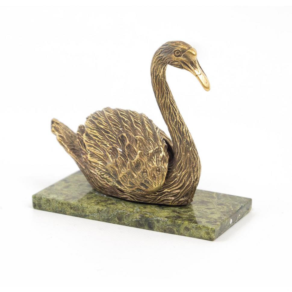 Статуэтка из бронзы на подставке из змеевика "Лебедь" фото 1 — 