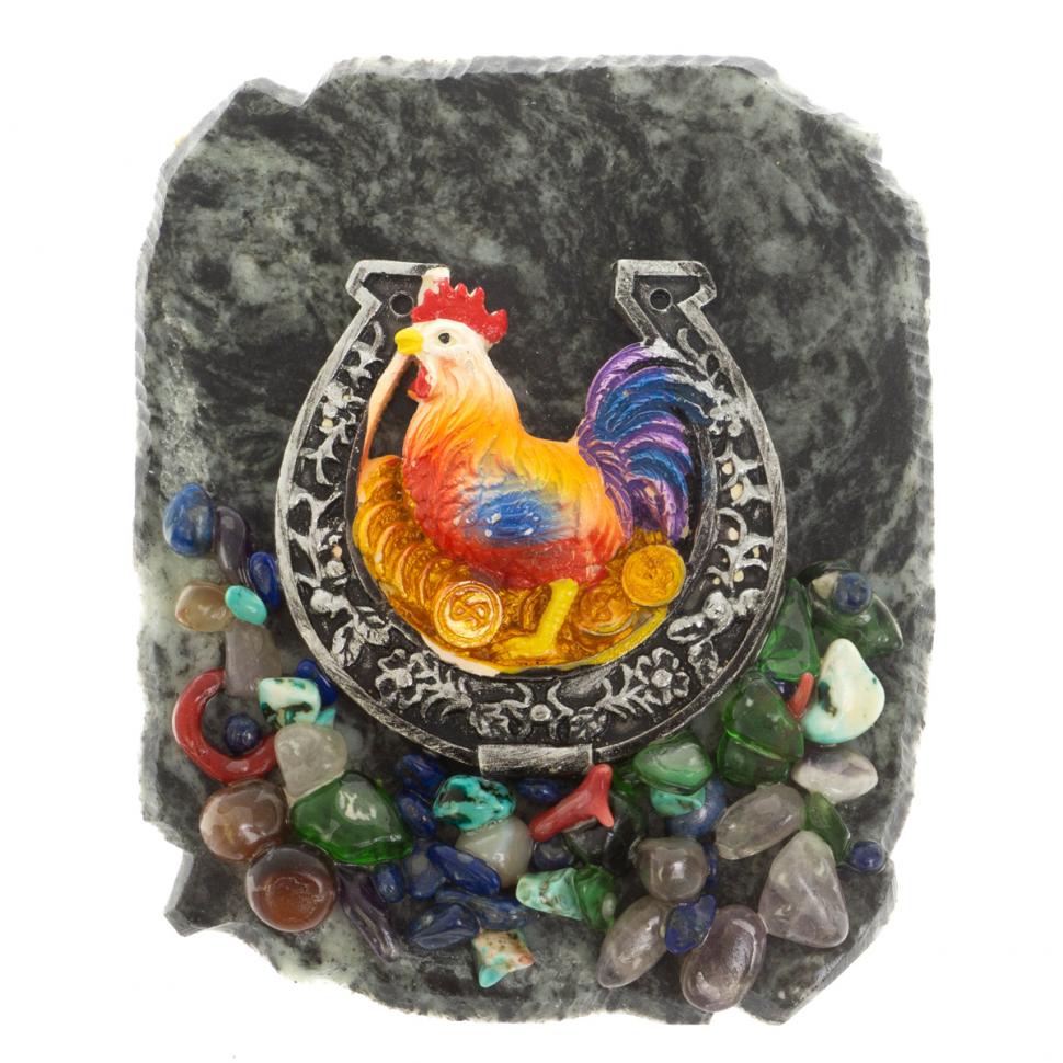 Магнит "Петух в подкове с монетами" змеевик фото 1 — 