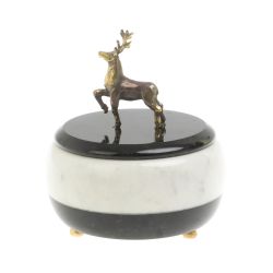 Шкатулка круглая &quot;Олень&quot; мрамор бронза 10х10х11,5 см — 