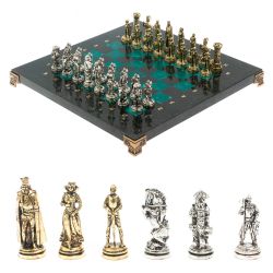 Шахматы подарочные &quot;Рыцари&quot; из змеевика доска 28х28 см — 