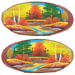 Панно на срезе дерева &quot;Осень&quot; горизонтальное 50-55 см каменная крошка — 