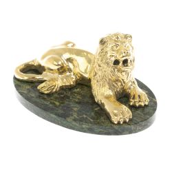 Статуэтка &quot;Лев&quot; из бронзы и шабровского змеевика — 