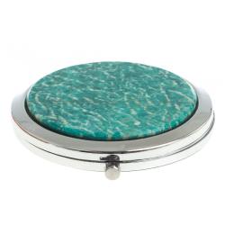 Зеркало круглое из камня амазонит цвет серебро — 