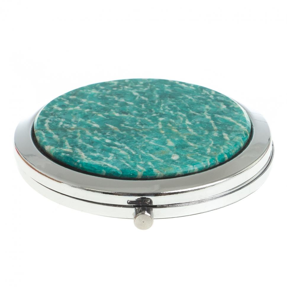 Зеркало круглое из камня амазонит цвет серебро фото 1 — 