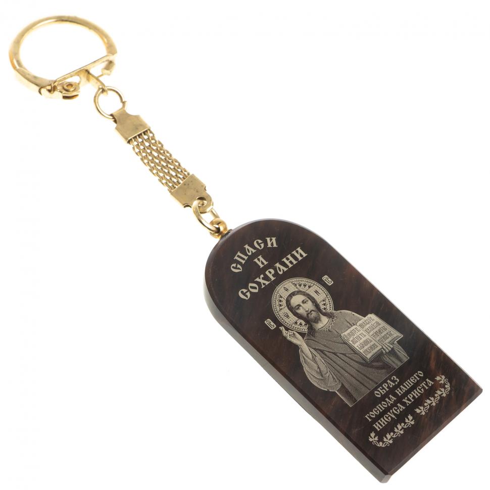 Брелок-оберег арка с молитвой "Спаситель" камень обсидиан фото 1 — 