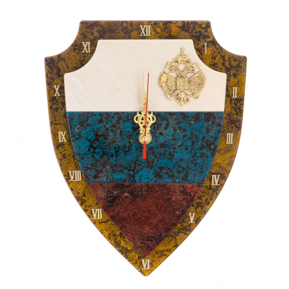 Часы настенные "Герб РФ" лабрадорит, змеевик, мрамор фото 1 — 