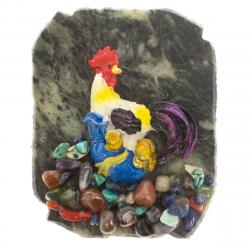 Магнит &quot;Петух на мешке с монетами&quot; змеевик — 