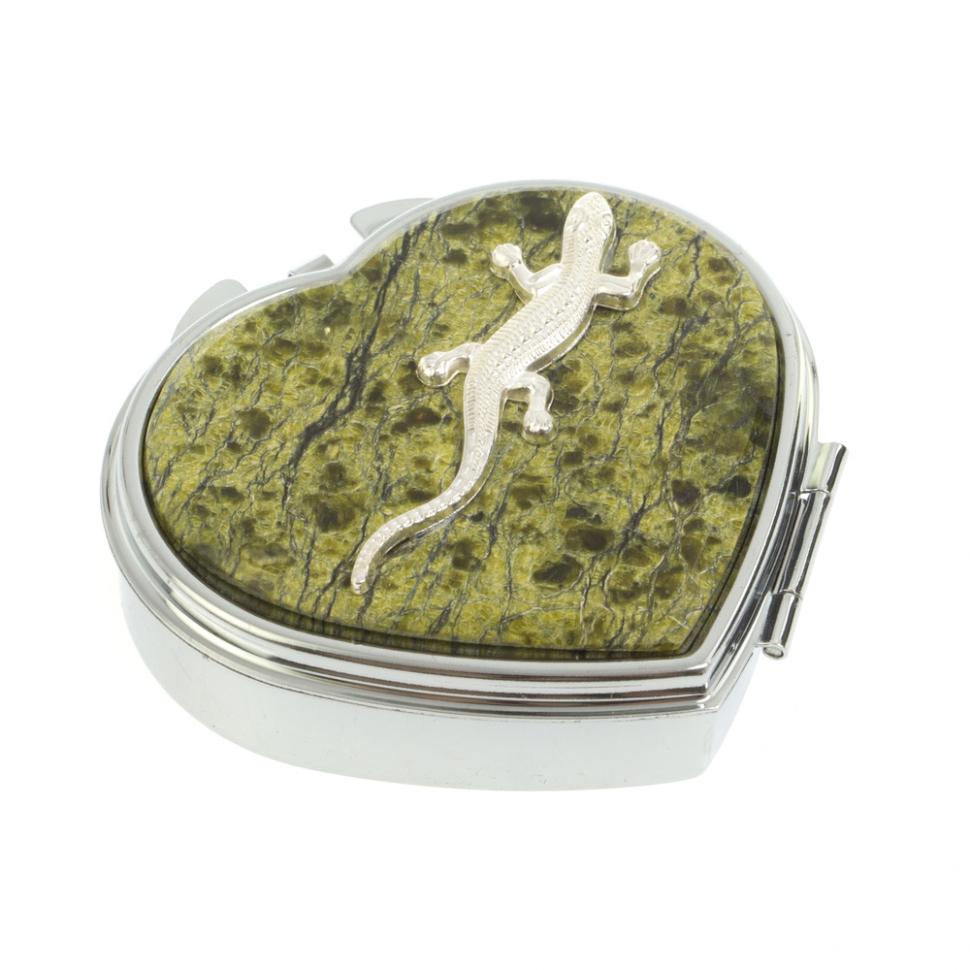 Таблетница "Сердце" с ящерицей на 3 отделения змеевик цвет серебро фото 1 — 