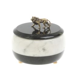 Шкатулка круглая &quot;Лев&quot; из мрамора 10х10х9 см — 