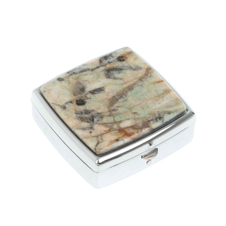 Таблетница на 2 отсека камень амазонит дымчатый кварц цвет серебро фото 1 — 