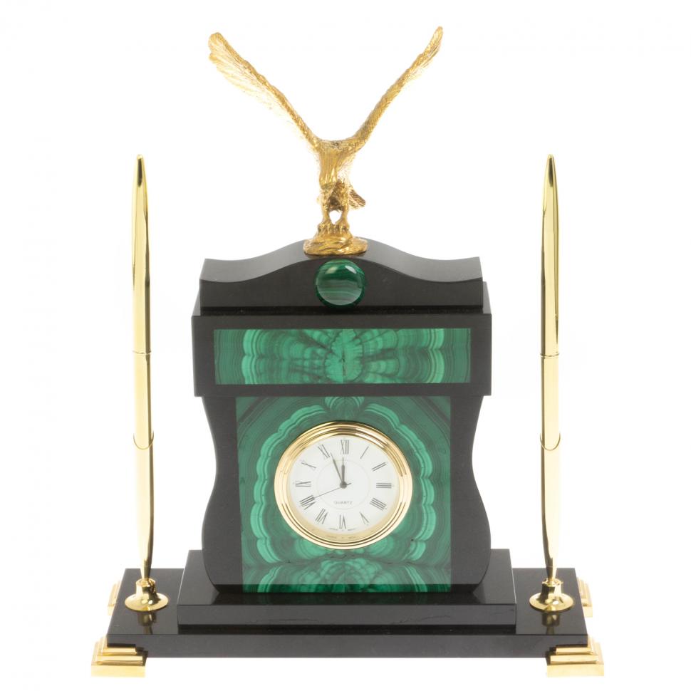 Настольный мини набор с ручками "Горный орёл" малахит фото 1 — 