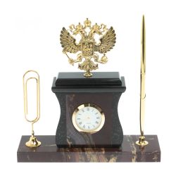 Настольный набор с ручкой и скрепкой &quot;Герб&quot; из яшмы — 