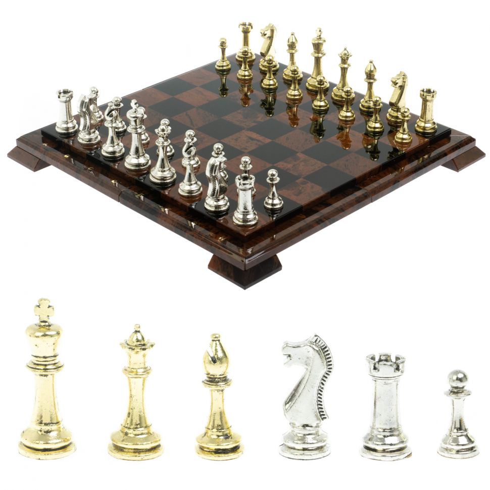 Шахматы "Стаунтон" доска из обсидиана 40х40 см фото 1 — 