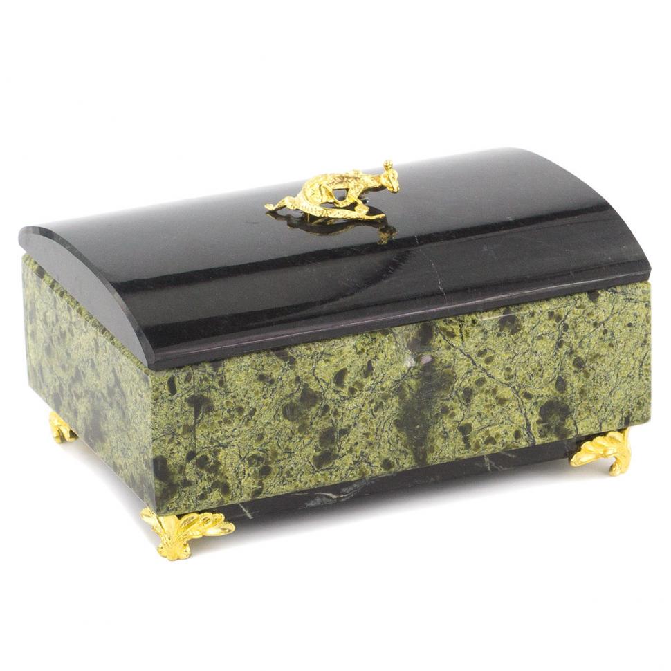 Шкатулка из камня "Сундук" большая змеевик 12,5х8х7,5 см фото 1 — 