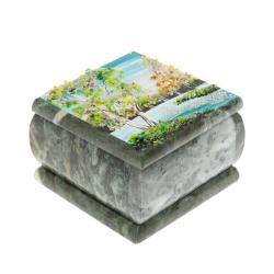 Шкатулка &quot;Весенний пейзаж&quot; камень змеевик 10х10х7 см — 