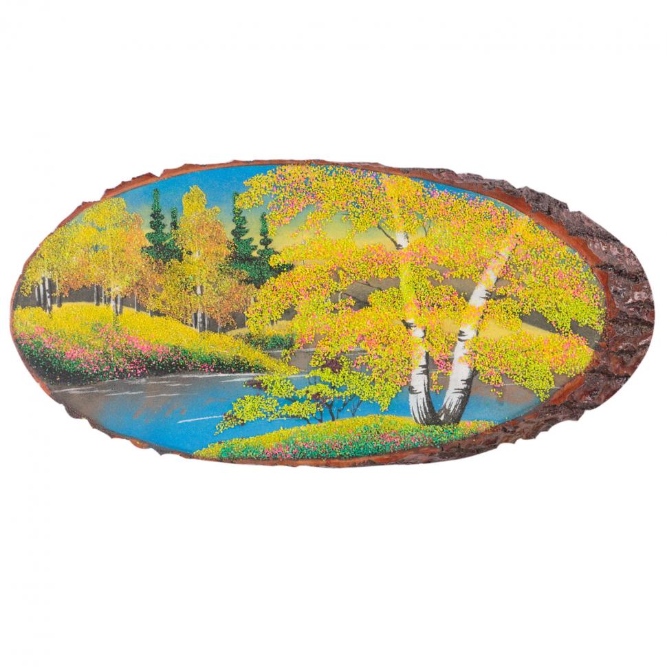 Панно на срезе дерева "Осень" горизонтальное 40-45 см фото 1 — 