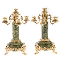 Бронзовые канделябры &quot;Барокко&quot; камень змеевик 5 свечей пара — 