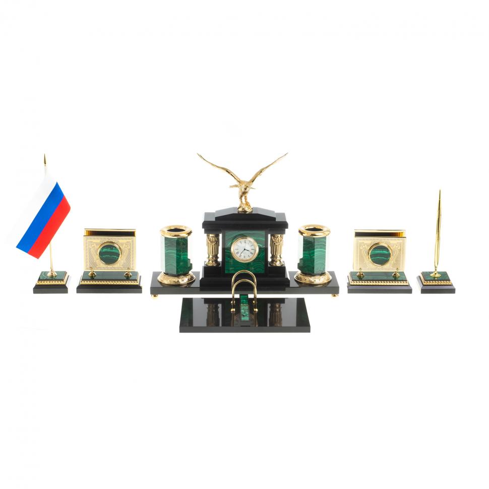Письменный набор "Парящий орел" из малахита Златоуст фото 1 — 