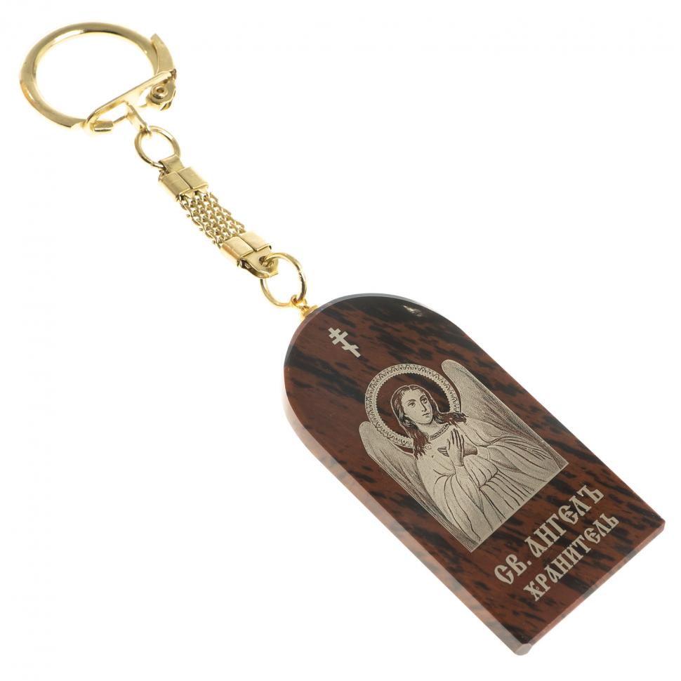 Брелок-оберег арка с молитвой "Св. Ангел Хранитель" камень обсидиан фото 1 — 