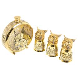 Подарочный набор &quot;Рысь&quot; фляжка и 3 стопки перевертыша Златоуст — 