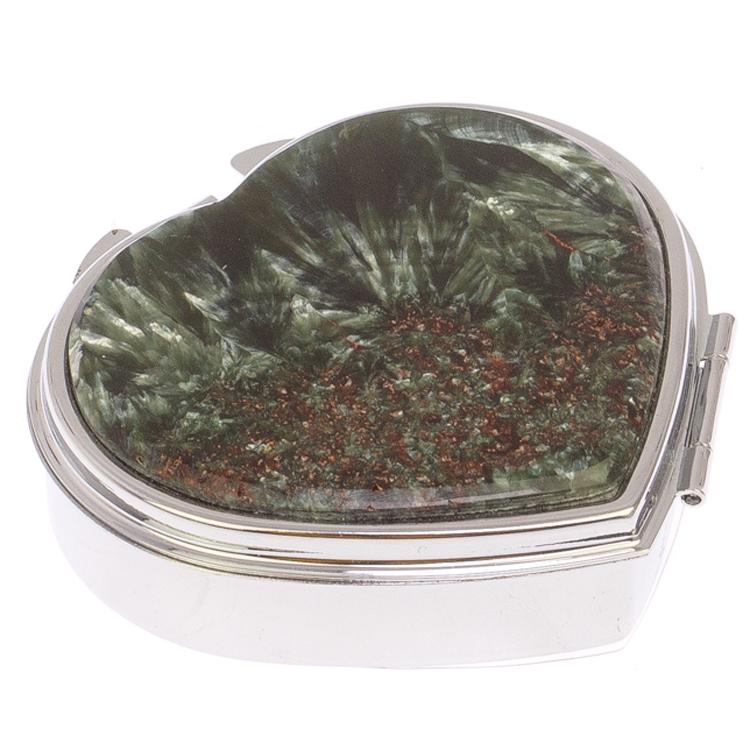 Таблетница "Сердце" на 3 отделения камень серафинит цвет серебро фото 1 — 