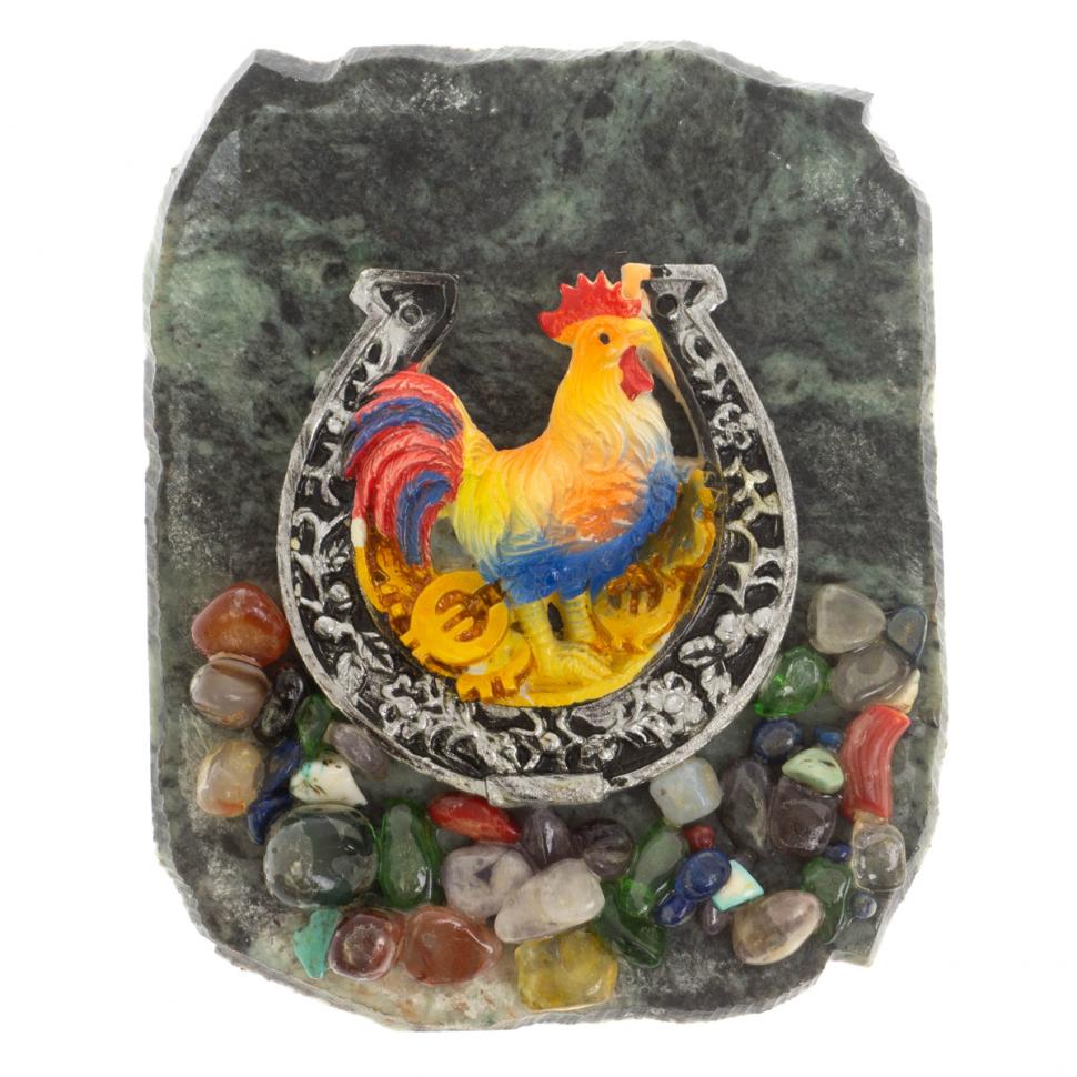 Магнит "Петух в подкове с монетами" змеевик фото 1 — 