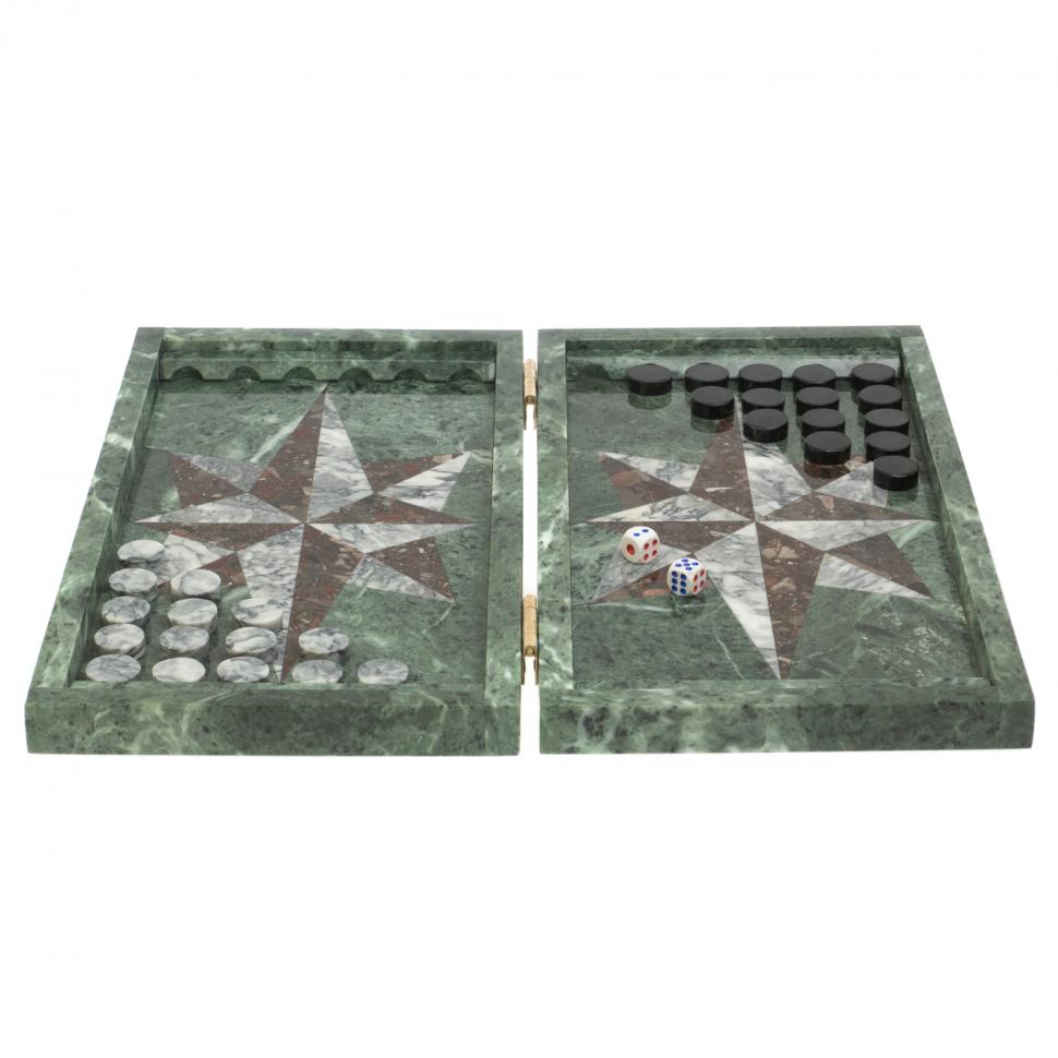 Нарды из камня "Роза ветров" серый мрамор / конгломерат фото 1 — 