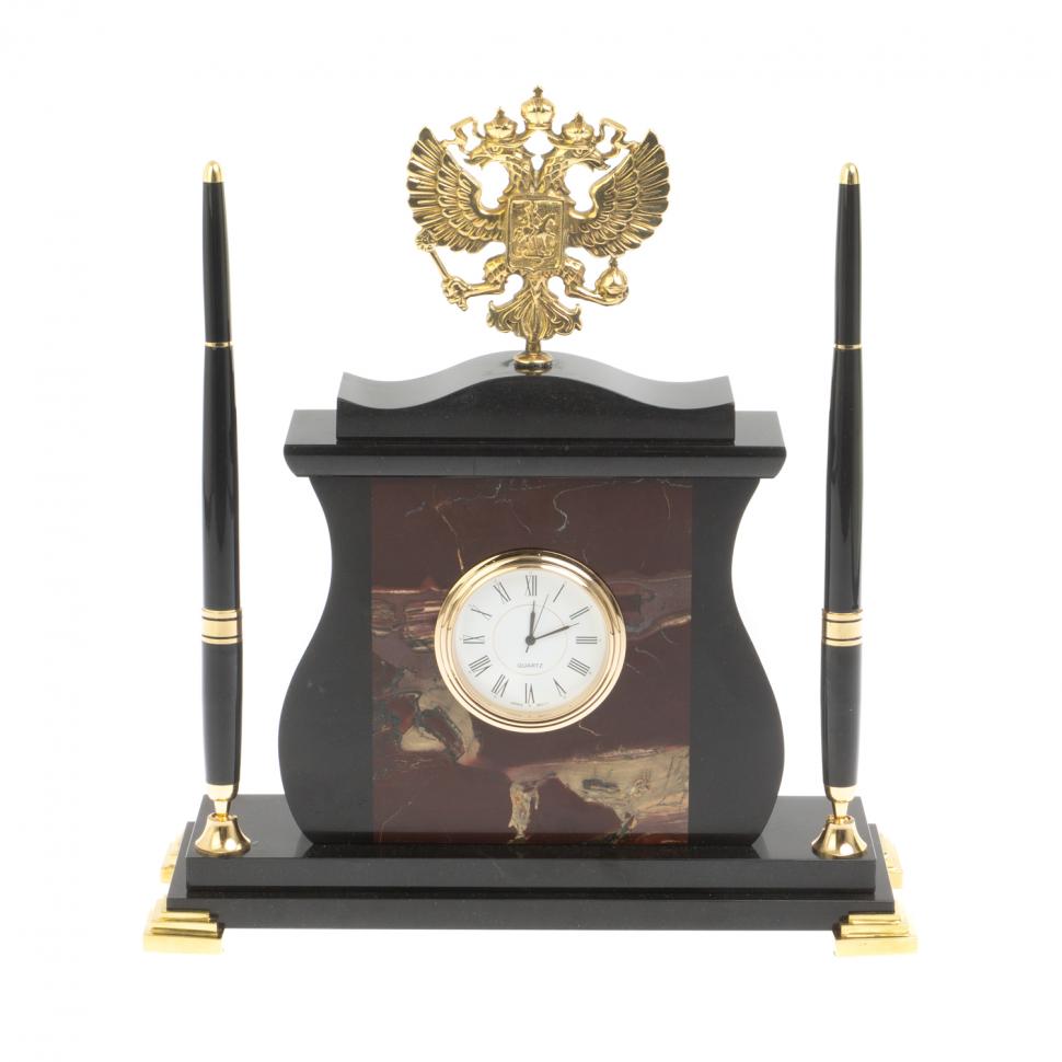 Настольные часы "Герб России" из яшмы фото 1 — 