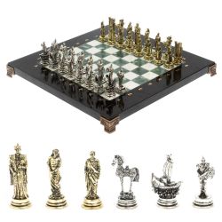 Шахматы &quot;Троянская война&quot; из мрамора и змеевика доска 28х28 см — 