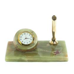 Настольный набор часы с ручкой из из оникса 13х7,5х19 см (3х5) — 