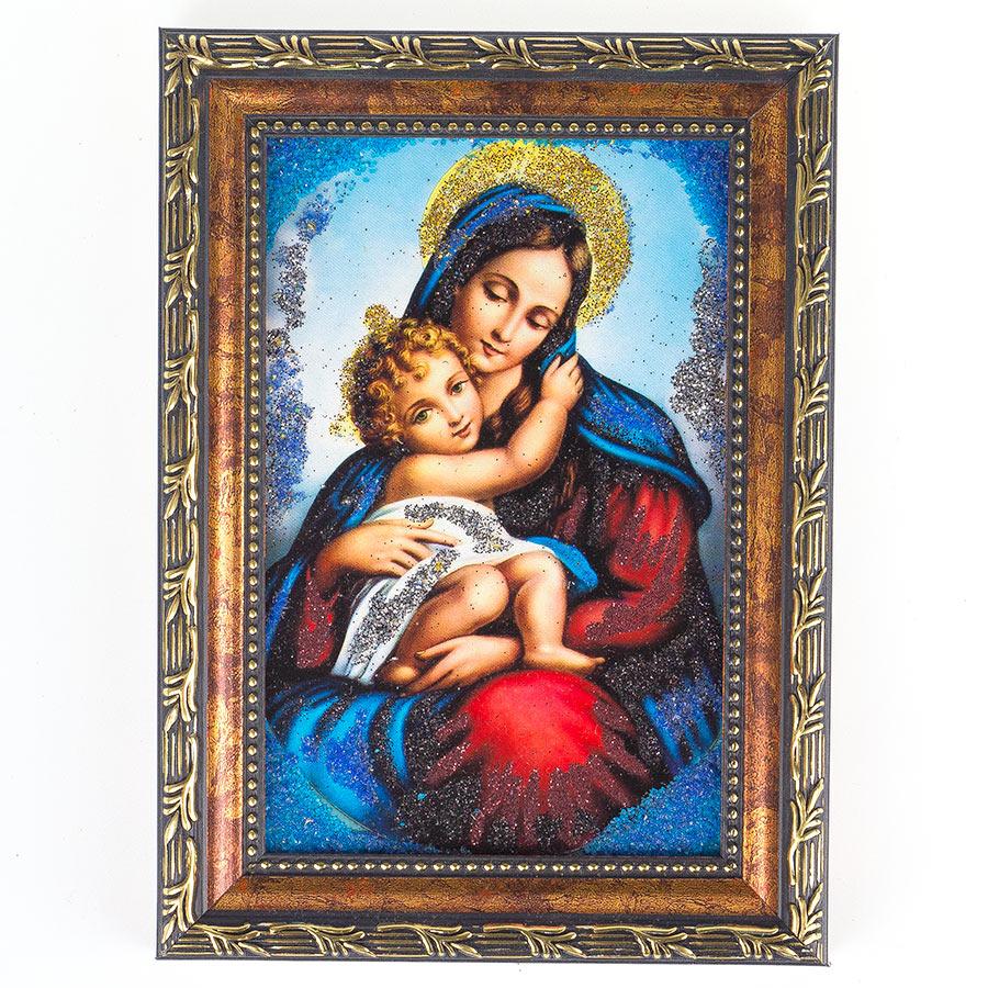 Икона Дева Мария рамка багет 10х15 см, каменная крошка фото 1 — 