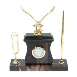 Настольный набор с ручкой и скрепкой &quot;Орел&quot; из яшмы — 