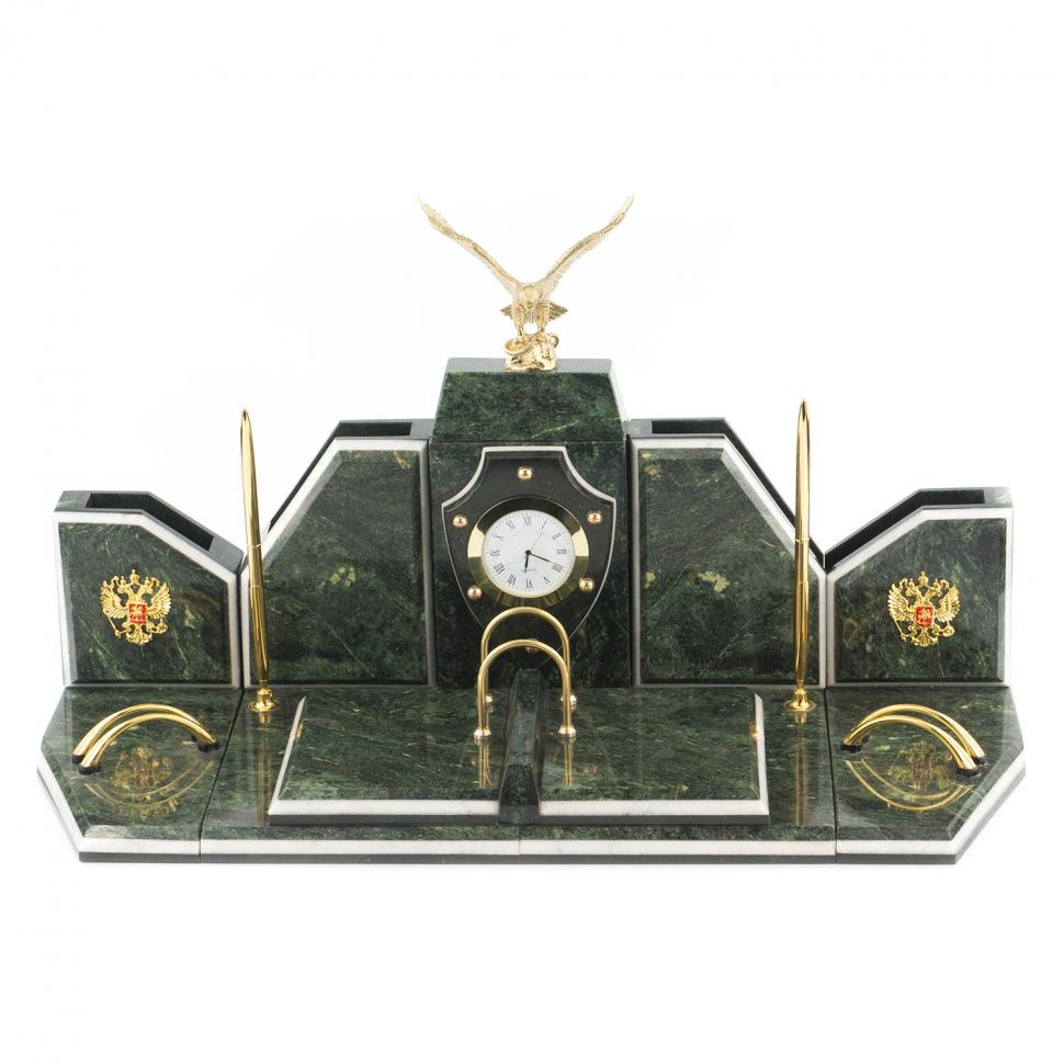 Письменный набор из камня "Орел" змеевик бронза фото 1 — 