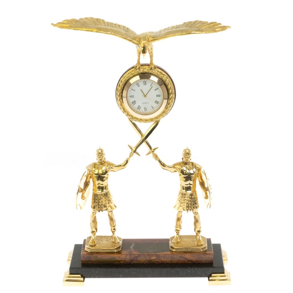 Часы "Гладиаторы" из яшмы и долерита 17х8х27 см фото 1 — 