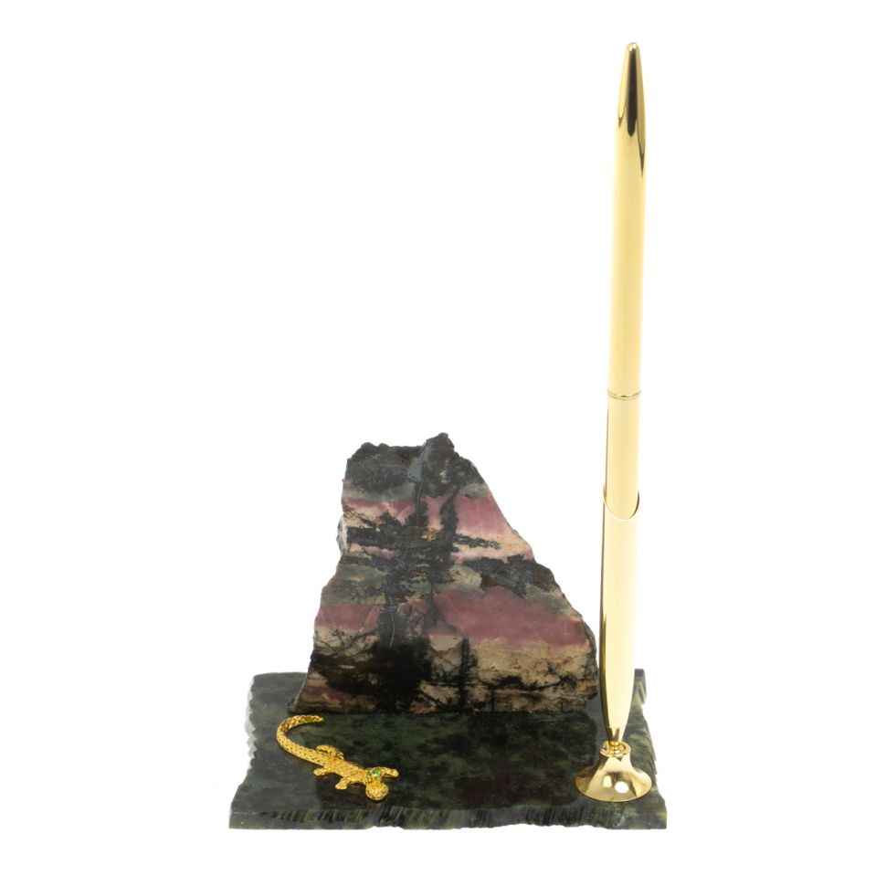 Подставка под ручку "Скала и ящерица" родонит змеевик фото 1 — 